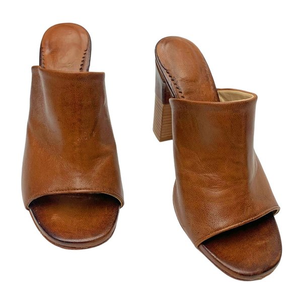 MARTE'S Walnut Brown Leather Open Toe Block Heel Mules - Picture 10 of 10